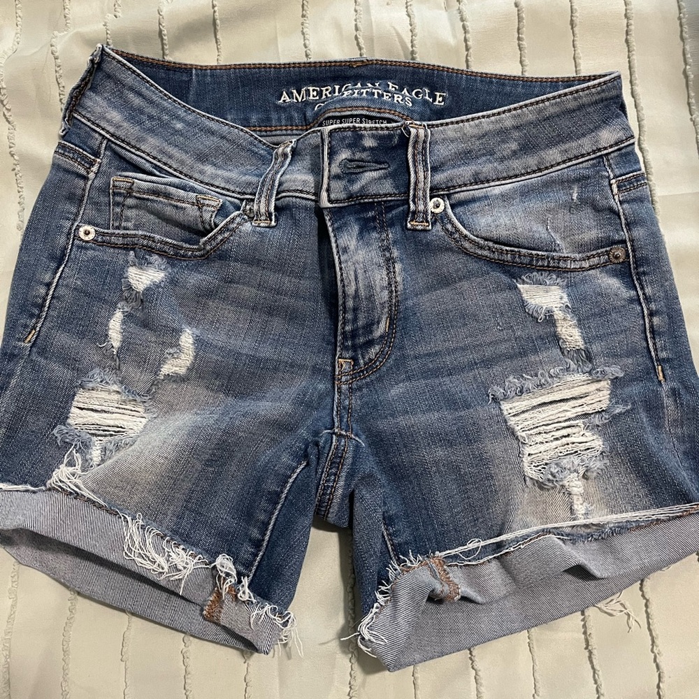 American Eagle Outfitters Women's Distressed Jean Shorts - Blue